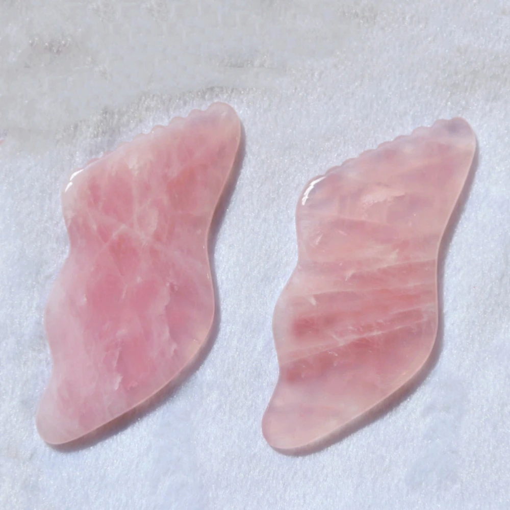 Rose Quartz Lightning Shape Gua Sha Natural Jade Stone Body Facial Eye Scraping With Tooth Crystal Gua Sha Massager for Women