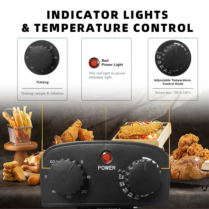 Commercial electric 2000W 3L with timer portable stainless steel electric oil deep fat fryers for fried chicken home chips