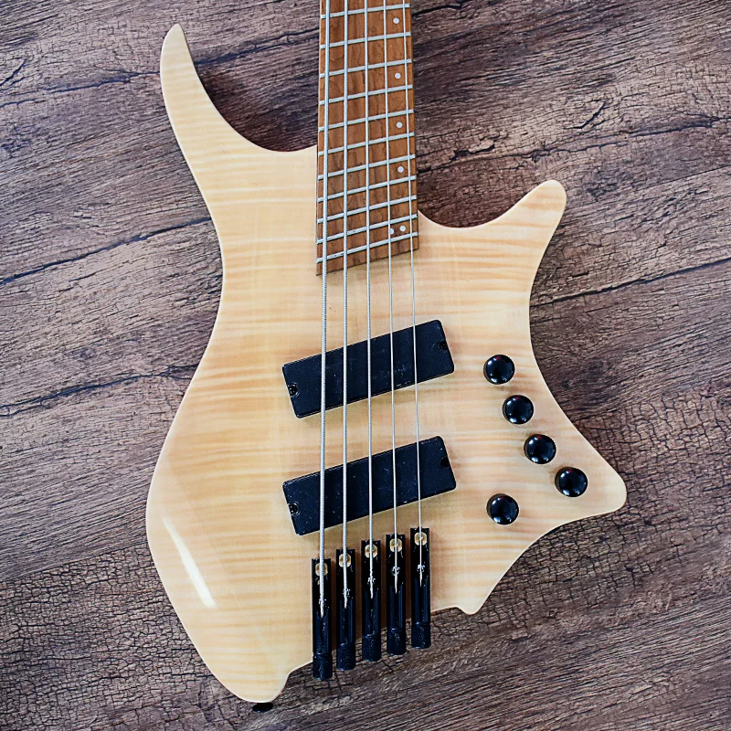 ZLG 5 string fanned fret headless bass active pick up ash body flame maple top 5 pieces roasted maple neck factory out let
