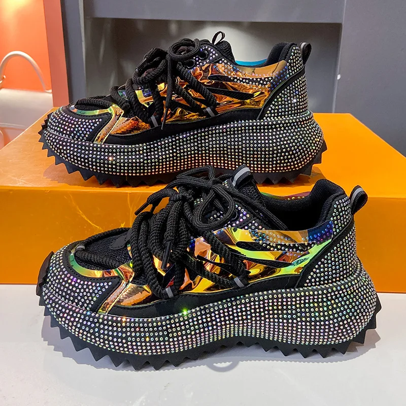 Modern Style Free Sample Women Platform Sneakers With Diamond Factory Direct Sale Women Height Increasing Sneakers
