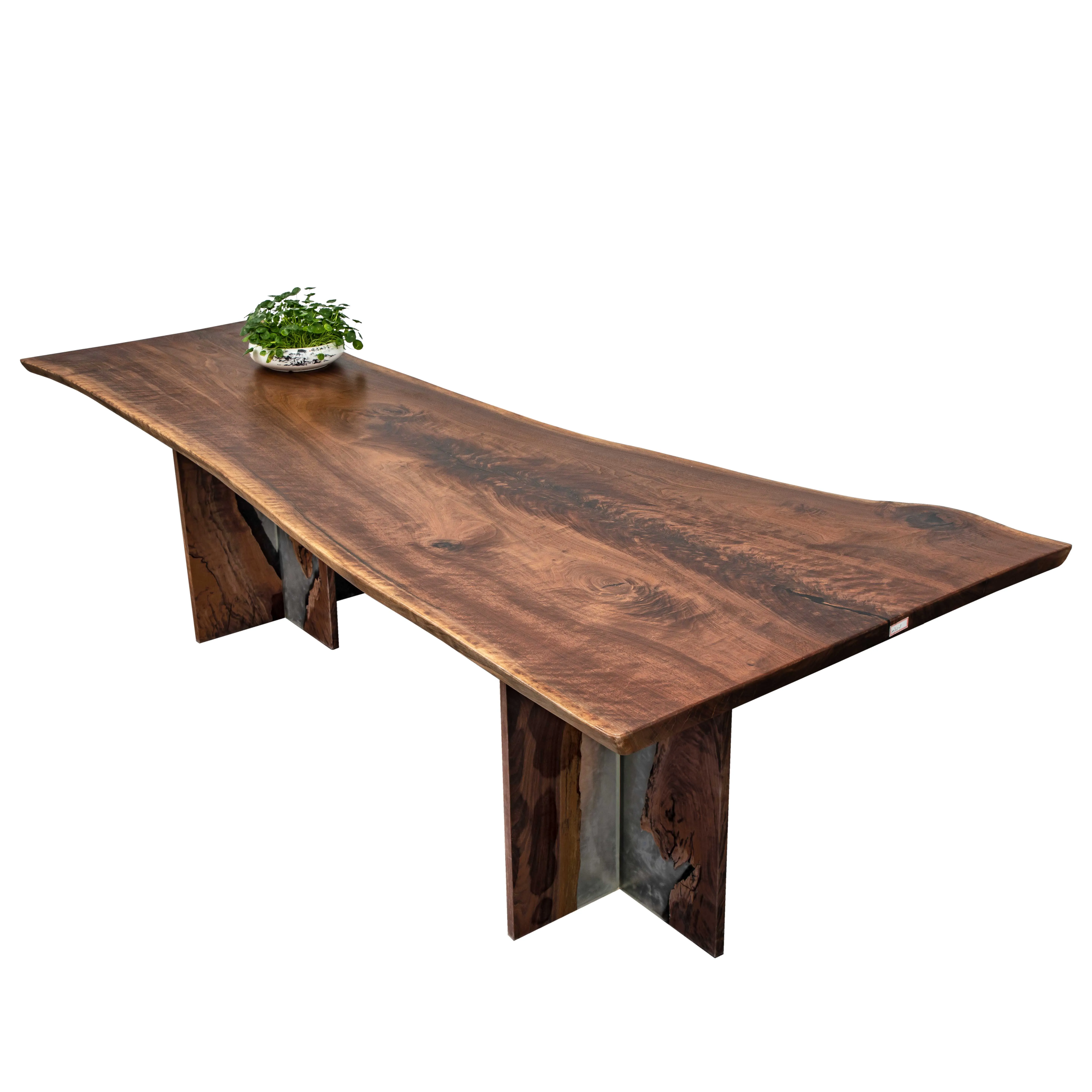 
Industrial modern kitchen natural shape table top live edge walnut large rustic wood slab 