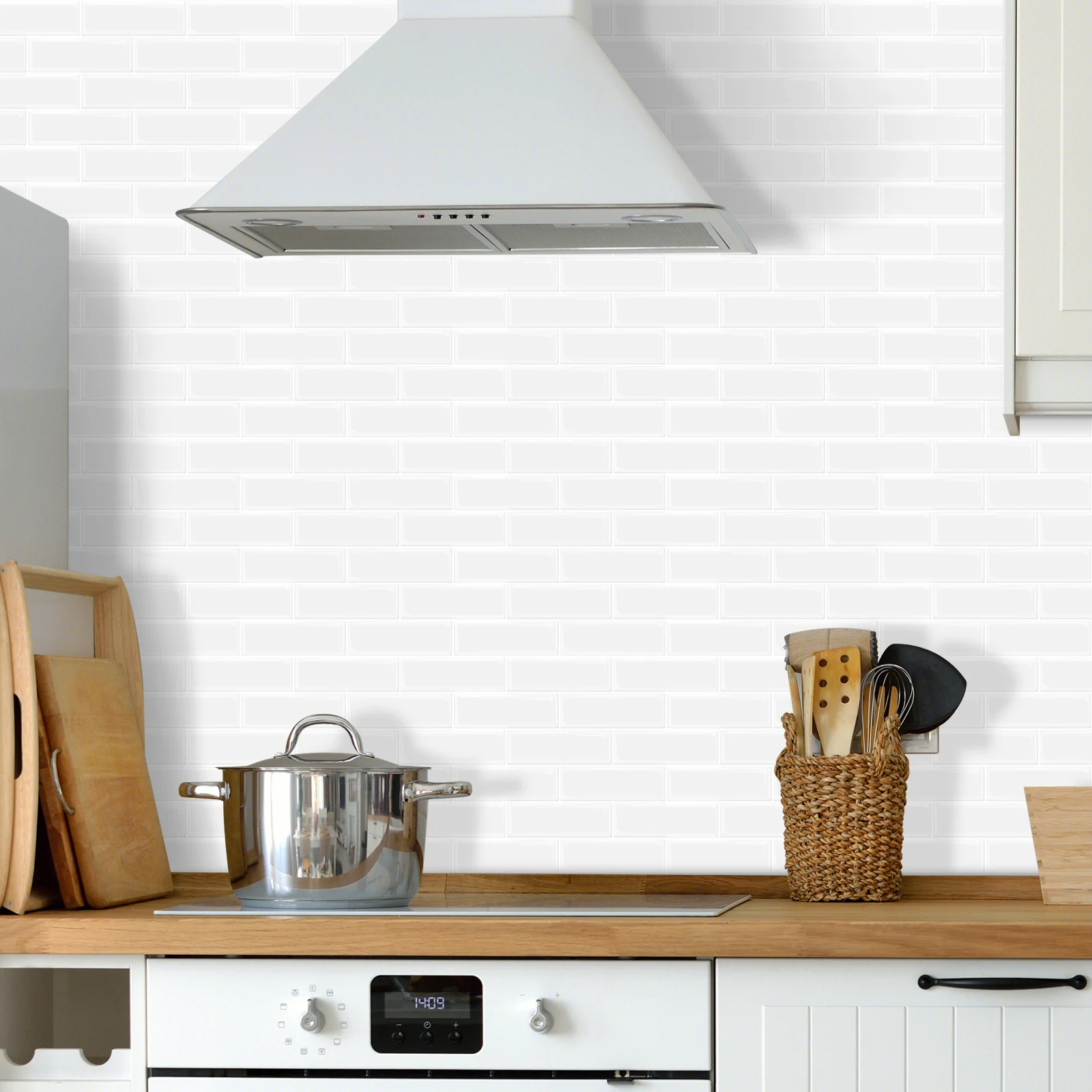 Self Adhesive Peel and Stick white Vinyl 3D Tile for Bathroom Kitchen Living Room Waterproof  Tile Stickers