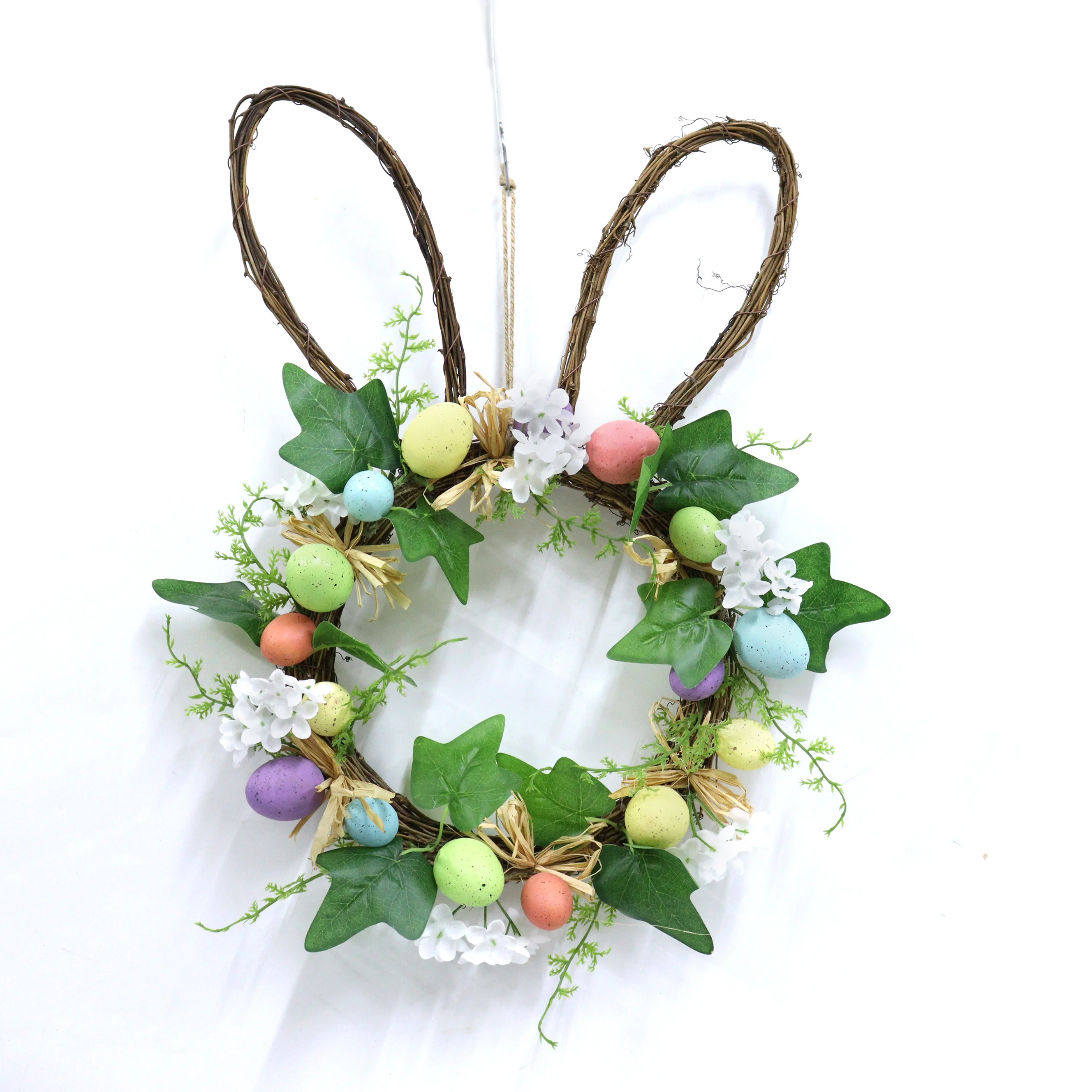
Factory customized new design artificial rabbit shaped Easter egg wreath 