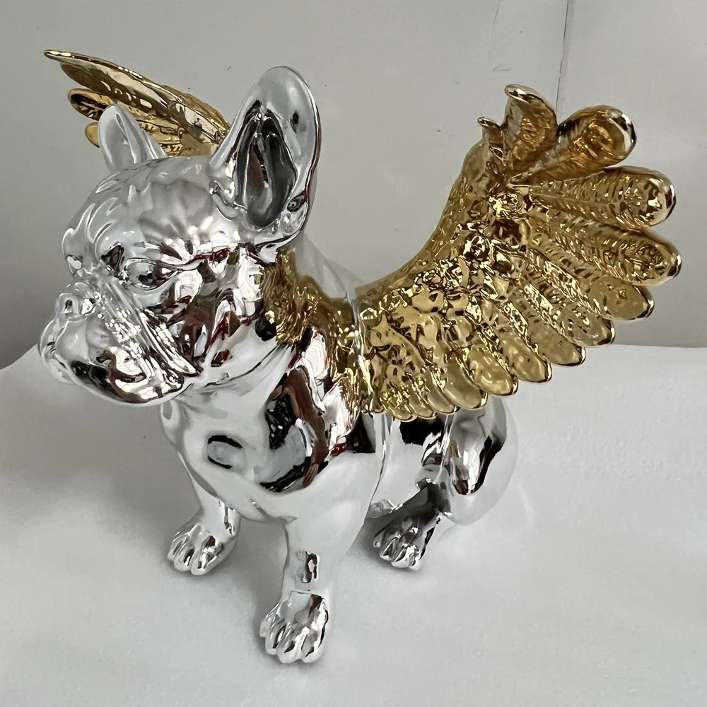 Resin Dog Figurine Colorful Chrome Wholesale Resin Dog Statues With Angel Wings For Home Decor