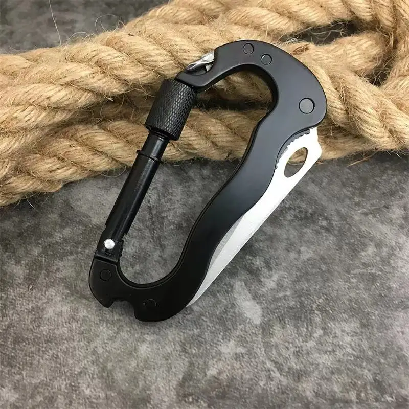Kongbo 5 in 1 Multi-tool Carabiner Knife Foldable Survival D Shape Keychain Buckle EDC Hook Tool