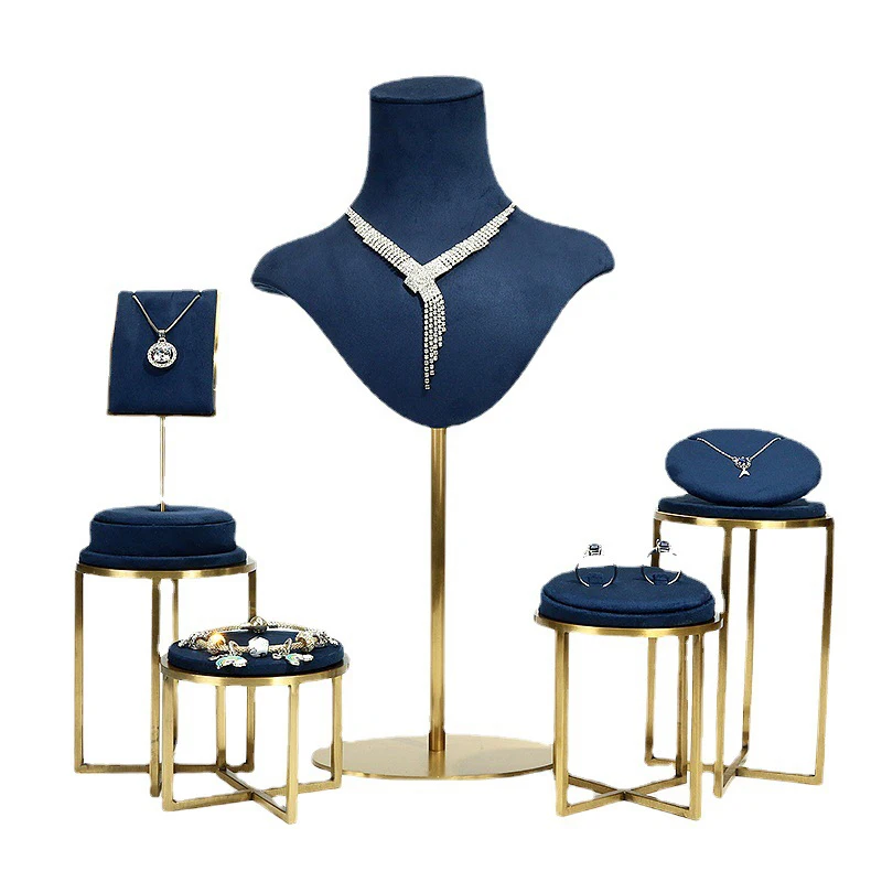 Luxury High Quality Blue Metal Wholesale custom DIY bracelet necklace ring earring holder jewelry display stand set