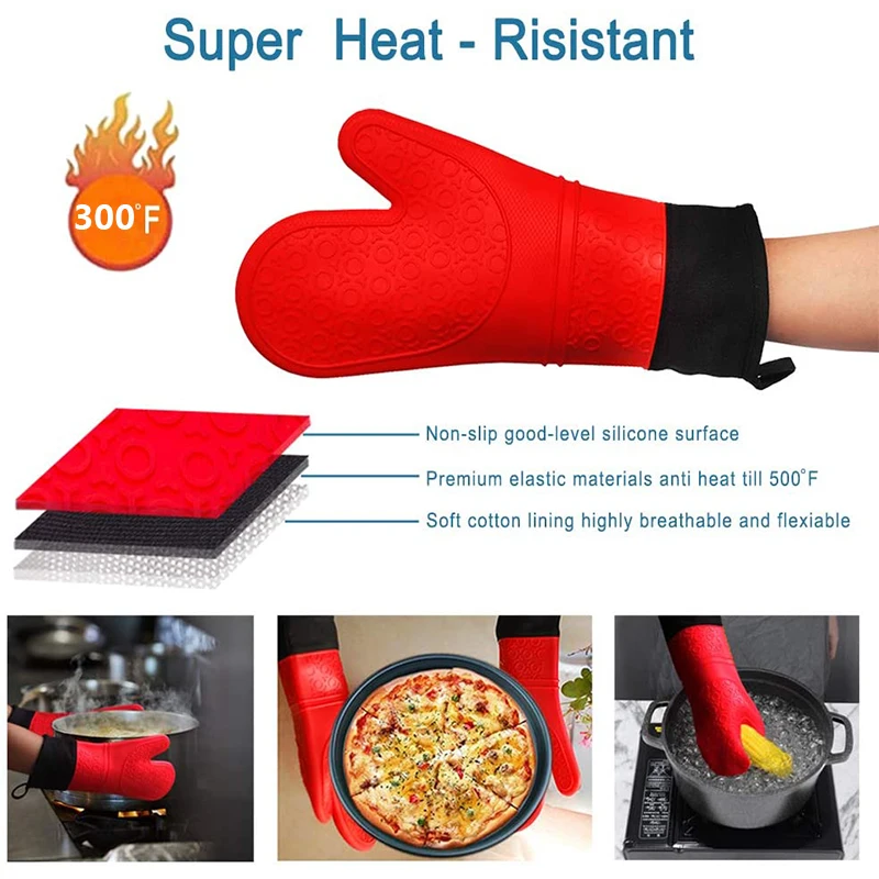 OEM Custom Shape Food Grade Silicone Oven Mit Hand Protect Long Oven Gloves Heat Resistant Silicone Oven Mitts