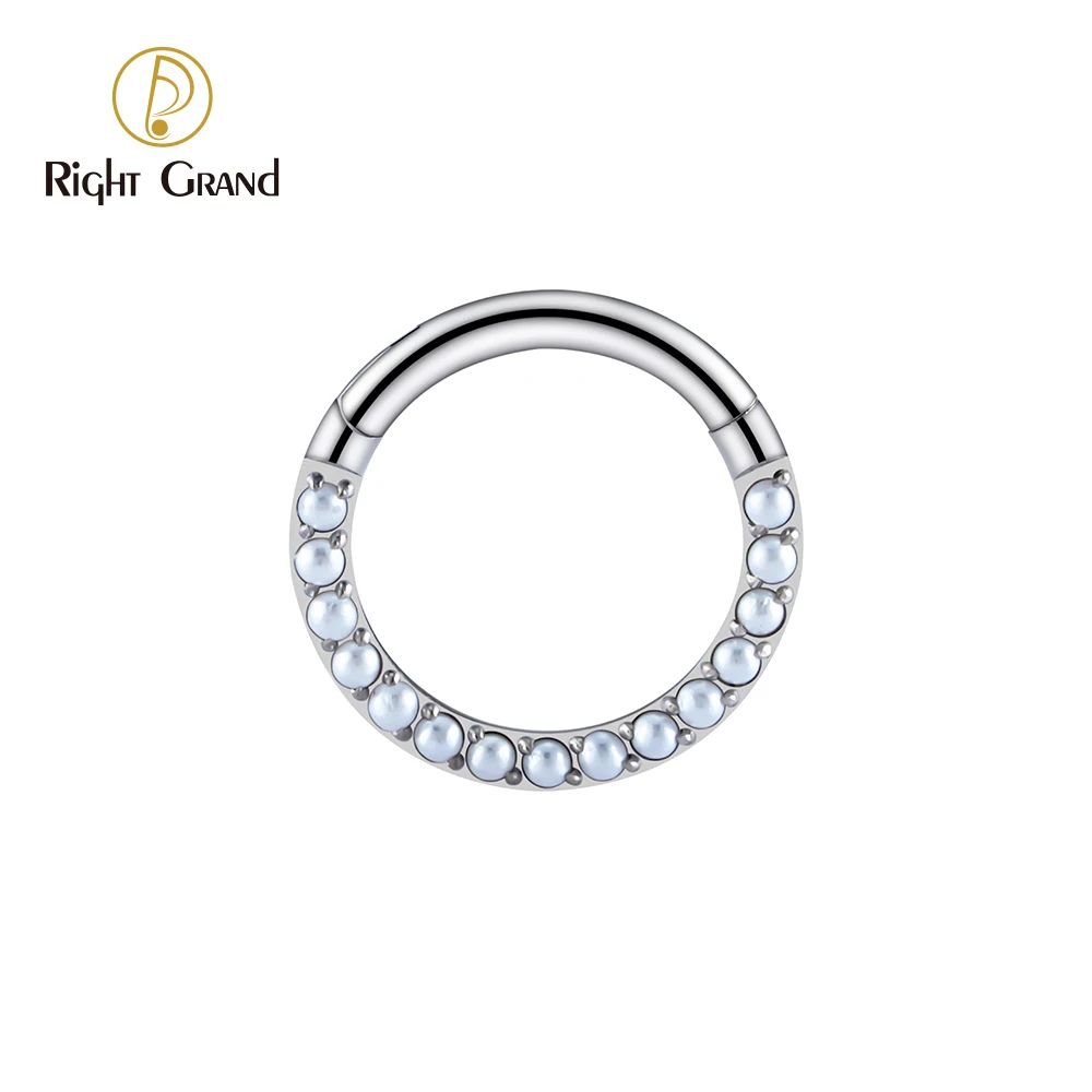 Right Grand ASTM F136 Piercing Titanium Segment Ring Front Face Pearl Septum Clicker Daith Cartilage Ear Piercing Jewelry