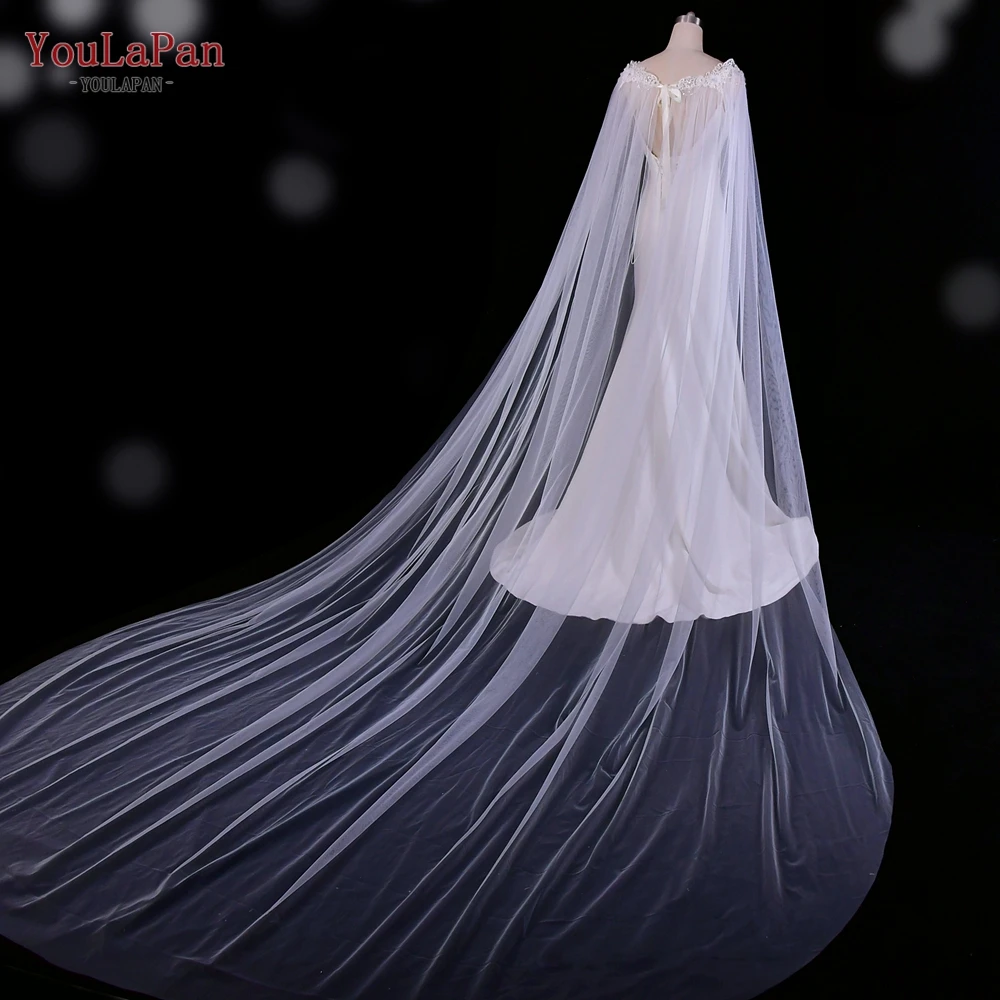 YouLaPan VG04T Newest Romantic Tulle Ladies Banquet Cloak Crystal Flower Shoulder Veil Decorating Wedding Shawl Bridal Cape
