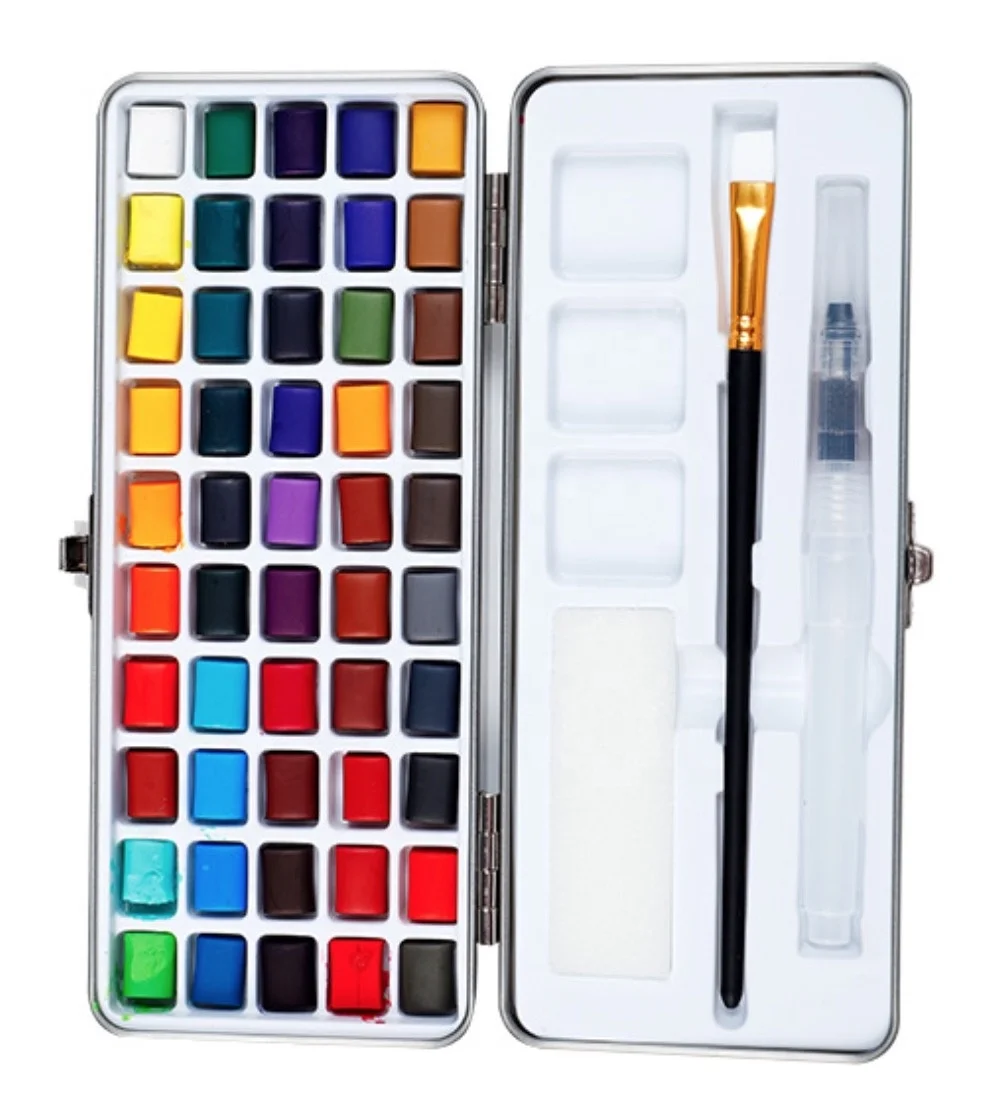 Акварельные краски Acuarelas, акварельные краски, 50 цветов с кисточками