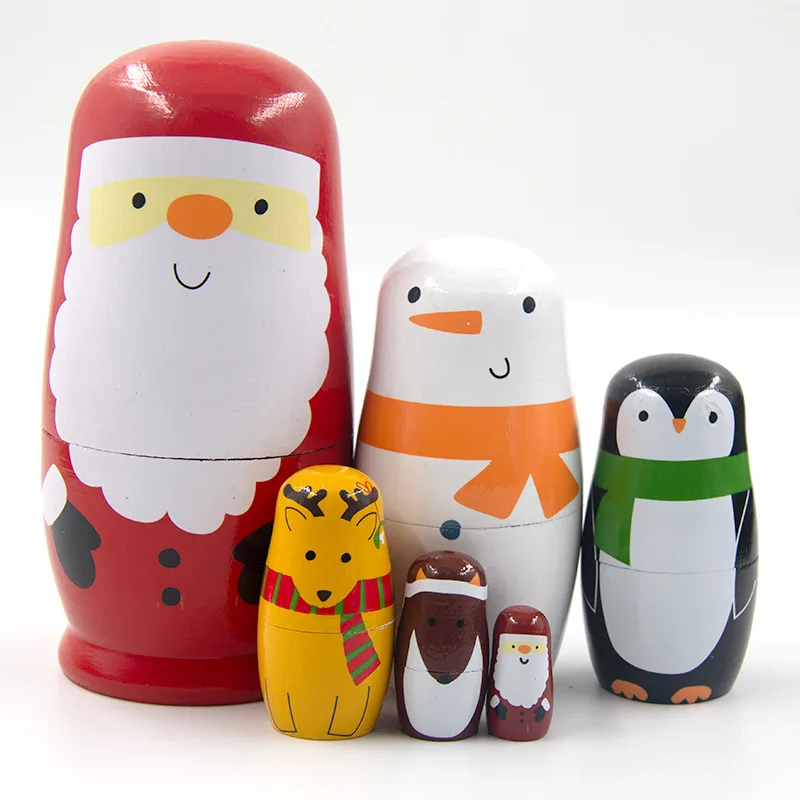 Wholesale Christmas Gifts Toys Wooden Baby Toy Penguin Image 6 Pcs Matryoshka Dolls