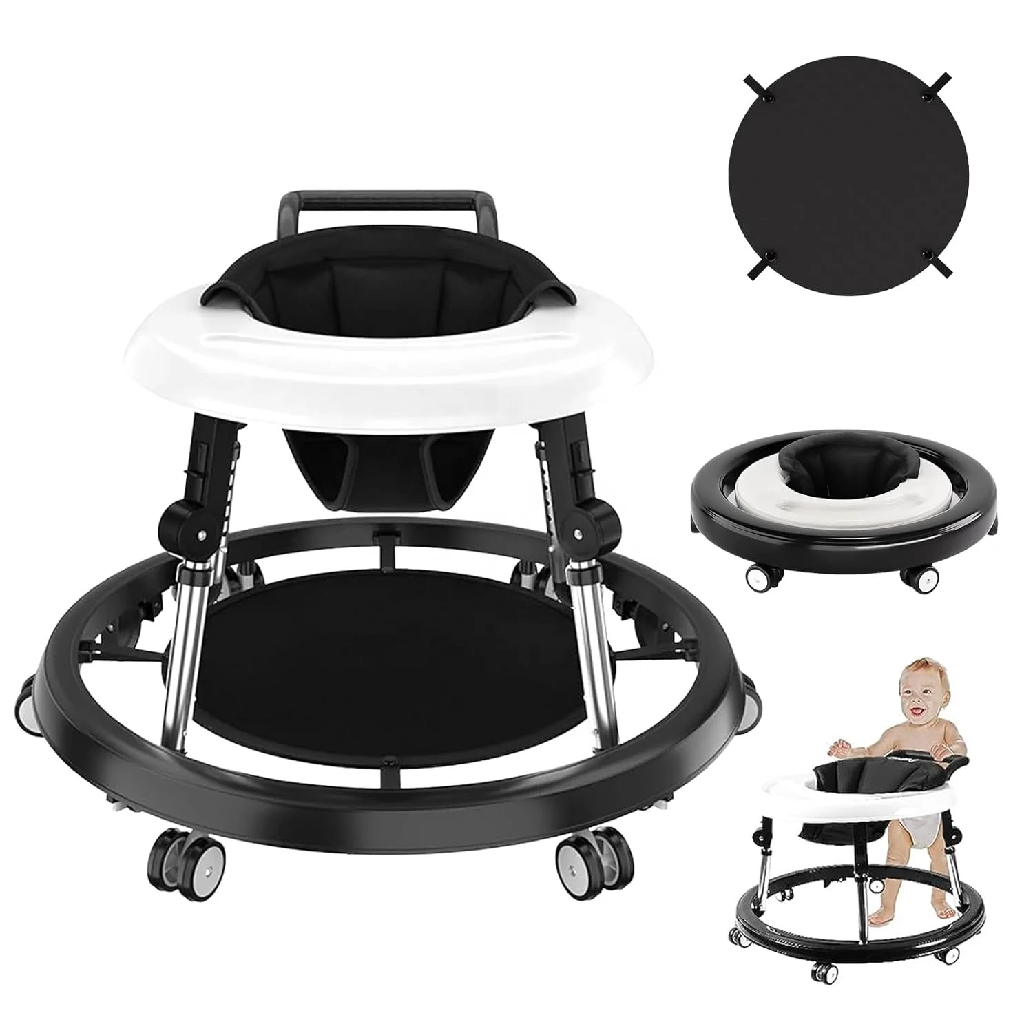 Baby Walker with Wheels, Baby Walker for Boys Girls, Foldable Activity Infant Walker Adjustable Height Baby Push Walkers