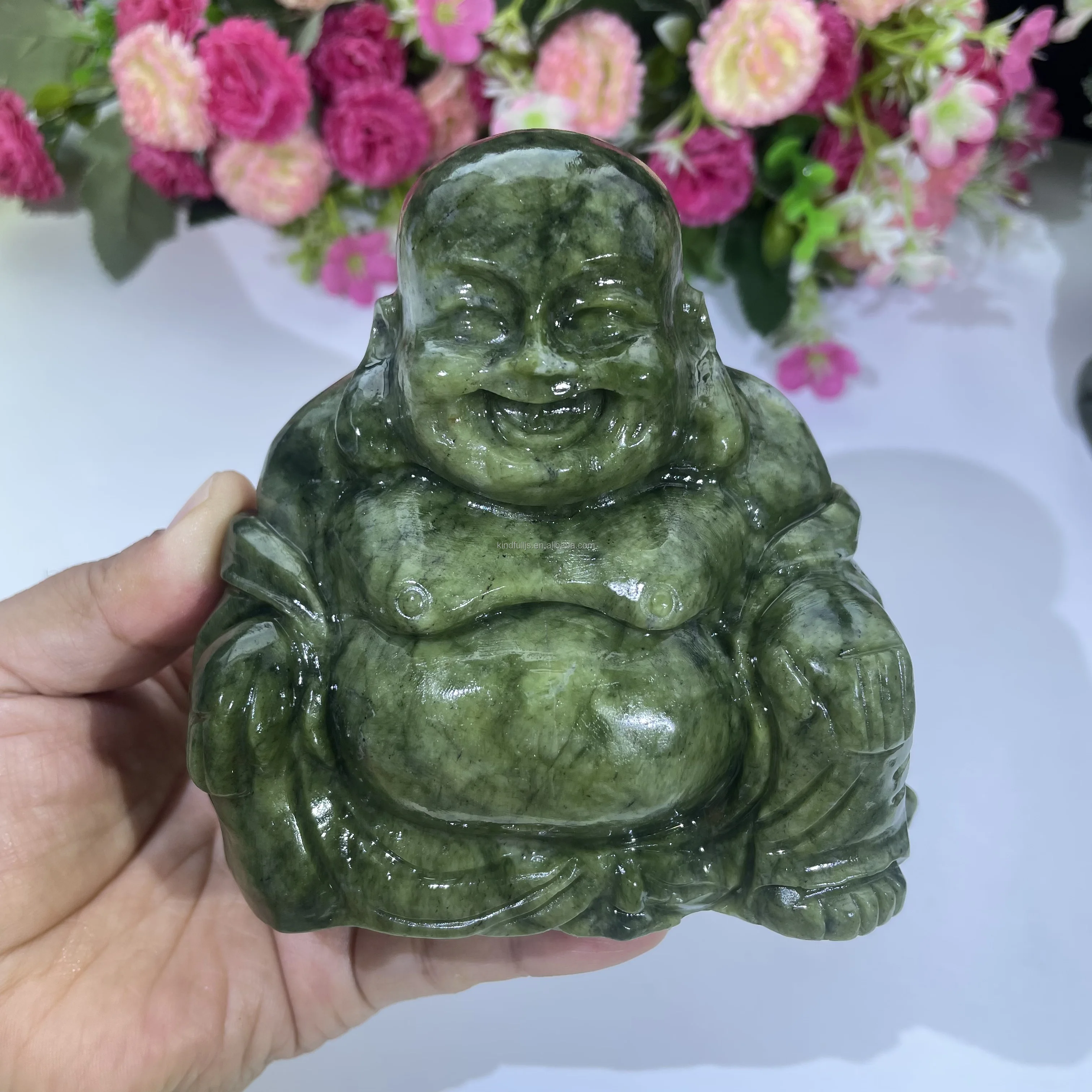 Crystal Buddha Natural Healing Gemstone Xiuyan Jade Happy Buddha Crystal Craft For Decor
