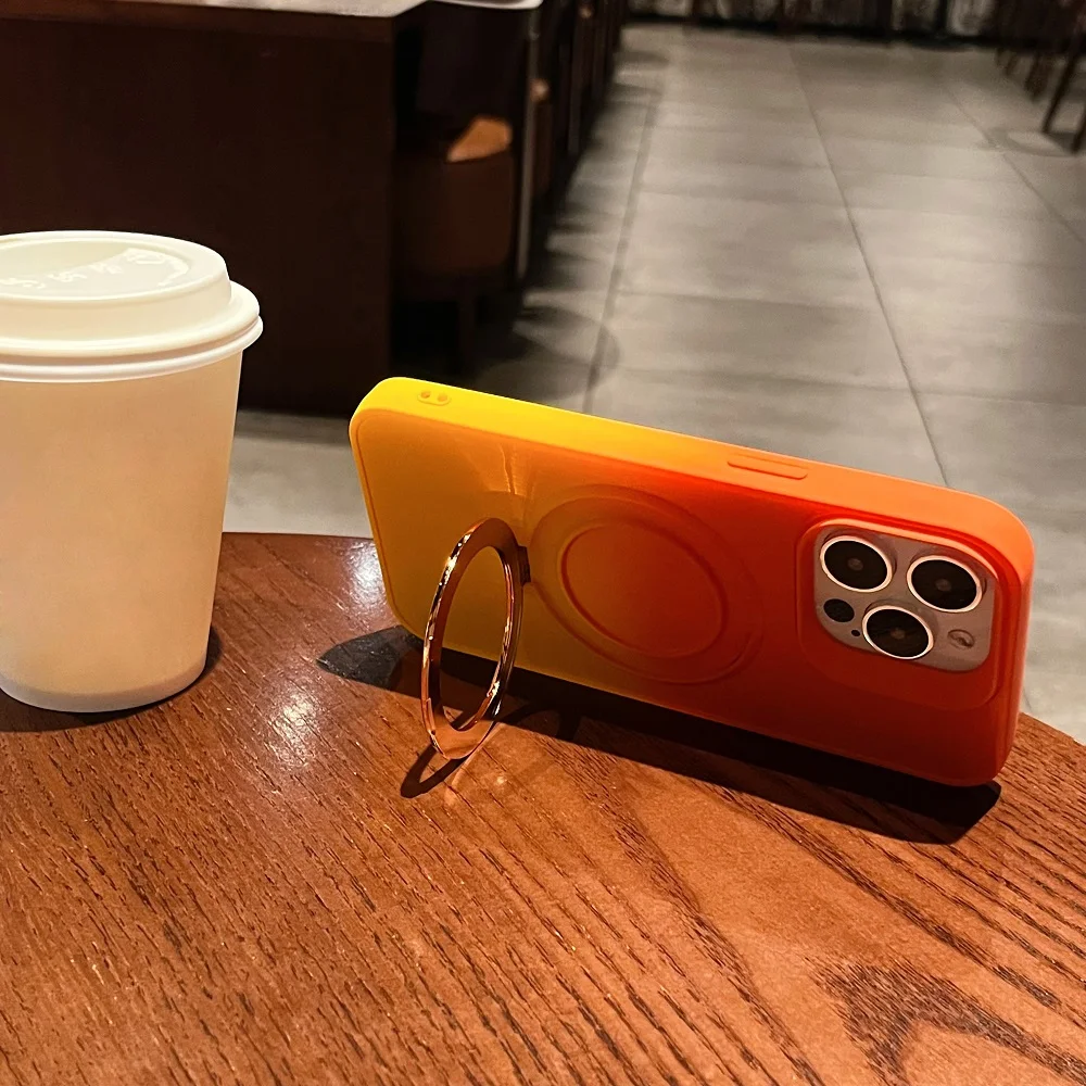 luxury phone case for iphone 15 gradient TPU back cover with holder new colorful case for iphone 11 12 13 14