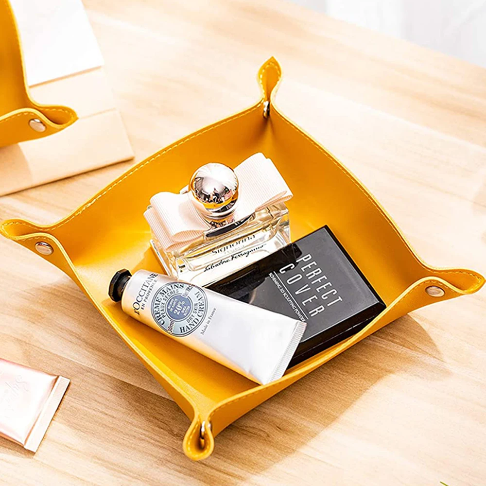 Desktop Storage Organizer ,PU Leather Tray for Key Coin Phone Jewelry Wallet
