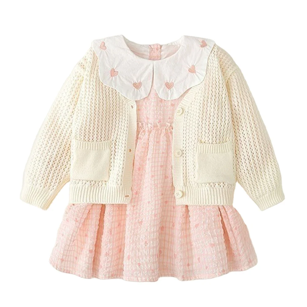 Girls dress two-piece autumn 2023 new long-sleeved cardigan knitted skirt set Pack