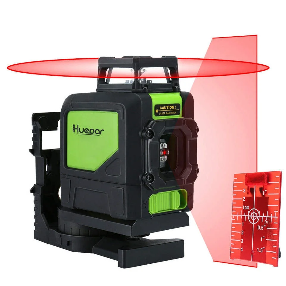 Huepar 901CR Self-leveling& Automatic 360 Degree,Multi Outdoor 5 Lines Red Beam Nivel Cross Laser Level