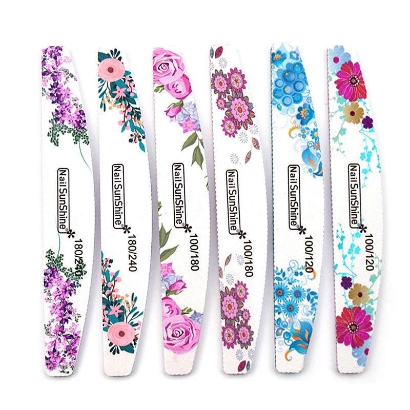 Professional Double-sided Nail File White Sandpaper Half-moon Beauty trimming Tools 100 / 180 /240 Flowers Nail Files Manicure