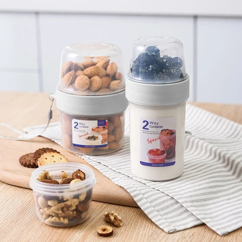 Breakfast On The Go Cups Cereal Milk Container Double Sealed Compartment Airtight Food Storage Containers Cup-type Storage Box