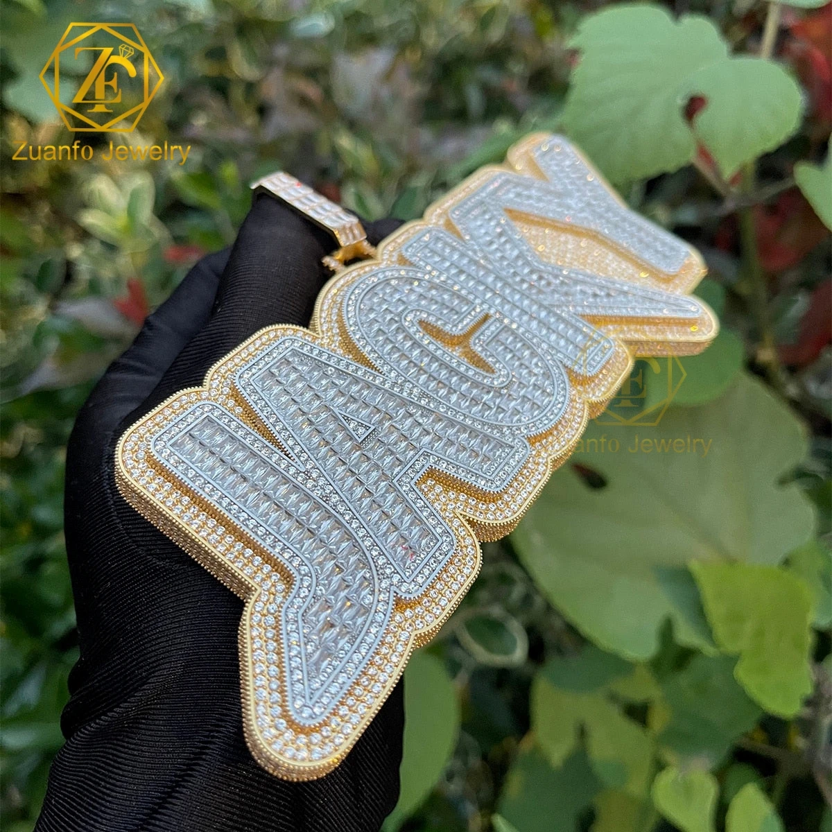 Hip Hop Jewelry Iced Out Letter Name Pendant Two Tones Pass Diamond Tester Baguette VVS Moissanite Luxury Custom Logo Pendant