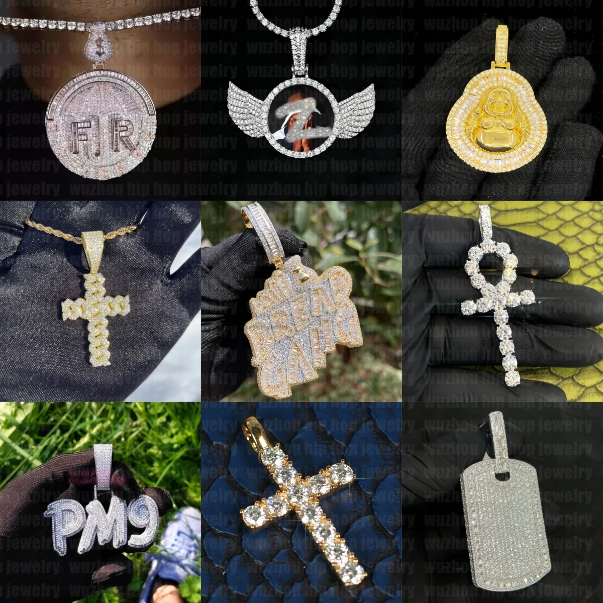 925 silver iced out hip hop jewelry custom nameplate /logo/initials styles moissanite pendant simple letter moissanite pendant