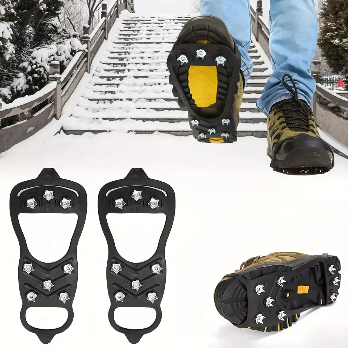 Walk Traction Cleats 360 Degree Grip Snow Ice Multi-terrain Surfaces Elastic Outer Band Easy Off Heel Ice Cleat Walking Running