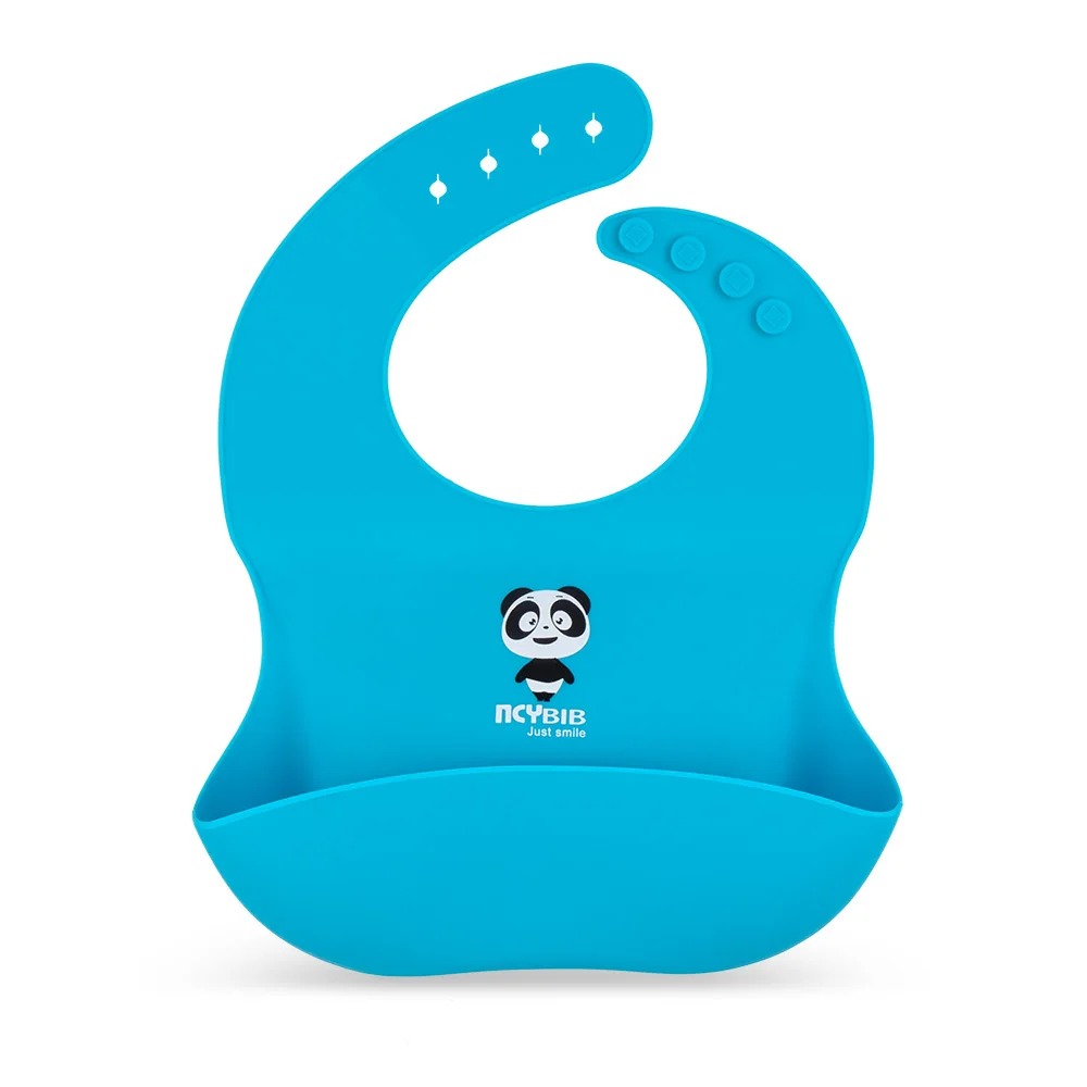 Blue Color Panda Silicone Waterproof Baby Bib