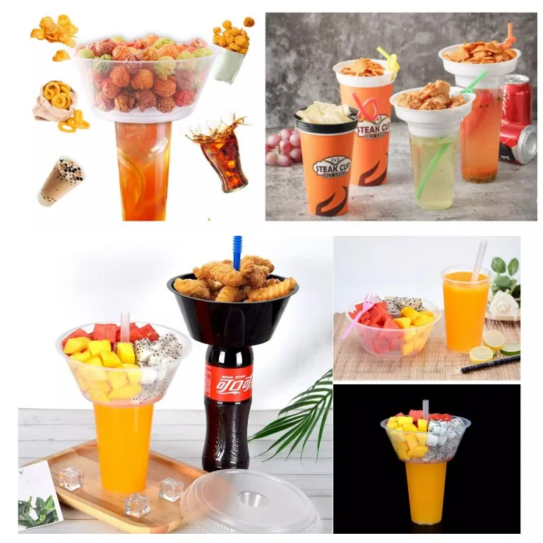 Wholesale Custom High Quality Various Sizes Sample Available Plastic 2 In 1 Snack and Fruit Drinking Cold Cups