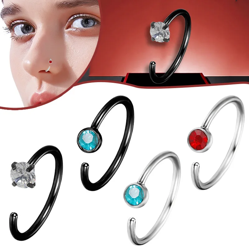 NUORO New Surgical Steel Zircon Hoop Nose Ring Black Color C Shape Blue Red CZ Nose Hoop Ring Piercing Jewelry For Women Man