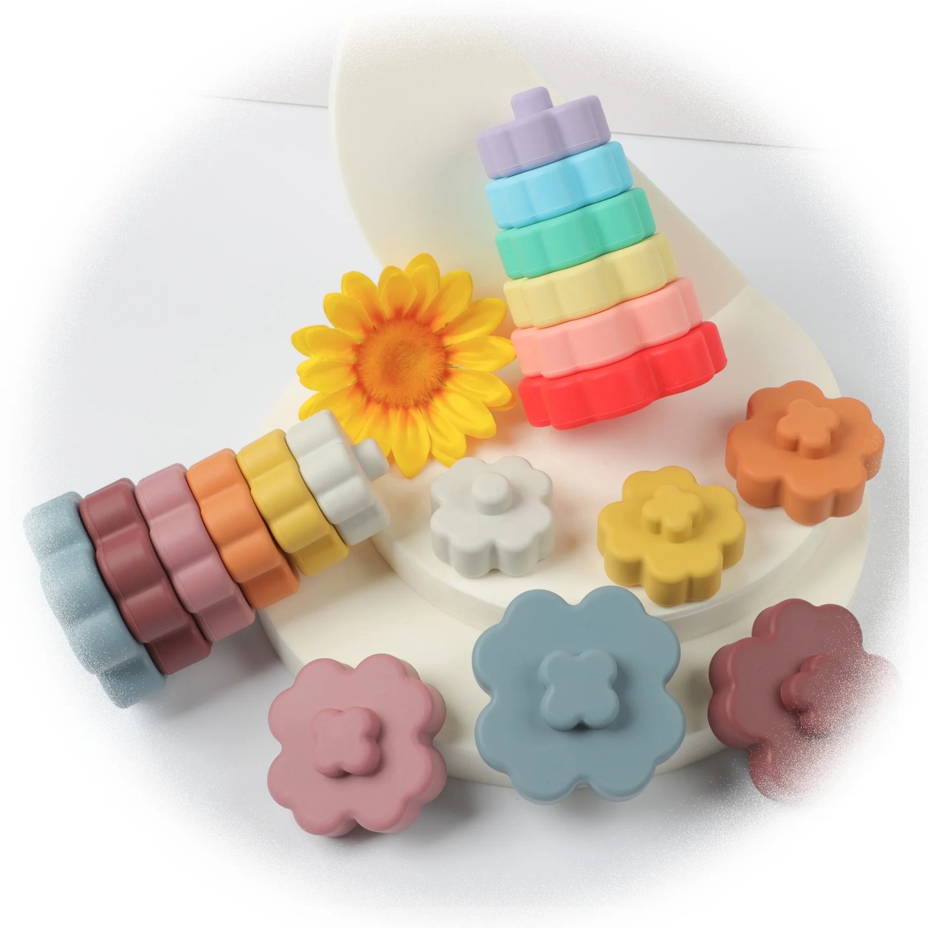 ES-Pro развивающая мягкая Строительная игрушка Силиконовое Сенсорное кольцо башня Цветок Тип детский подарок Сортировка гнезда и штабелирование игрушек