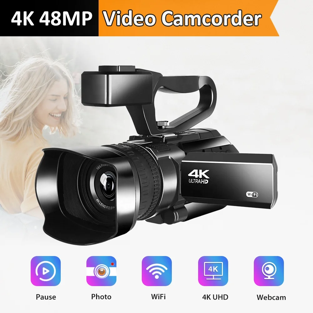Digital Vlogging Camcorder 48MP Stream Camera for YouTube Live Streaming 30X Digital Zoom WiFi Night Vision 4K Video Camera