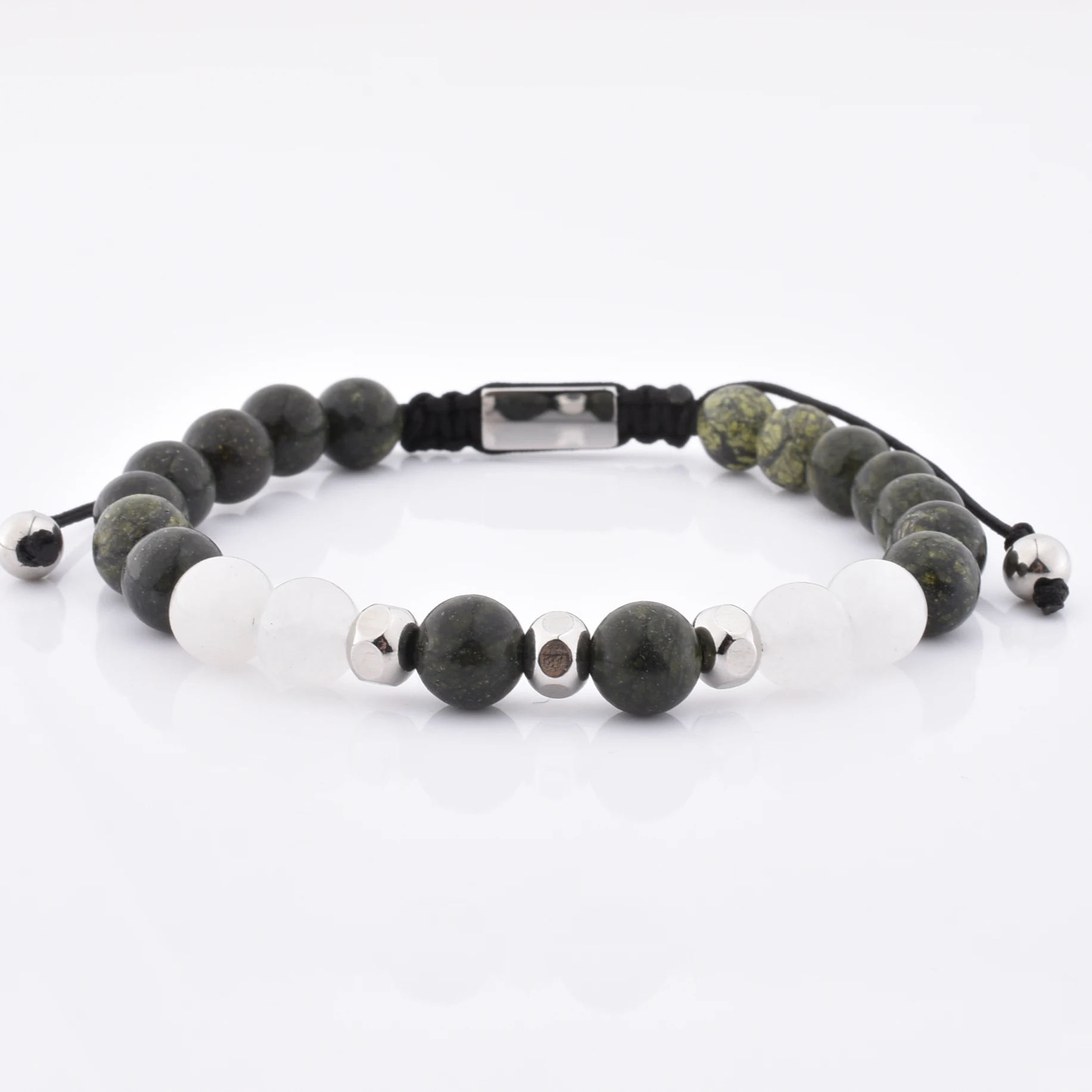 Wholesale Custom White Gemstone Beads Green Alexandrite Stone Braided Adjustable Natural Stone Bracelet