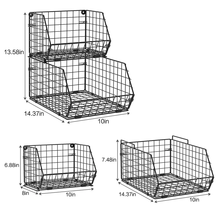 Kitchen Countertop 2 Tier Fruit Basket Fruit Veggies Snack Rack Metal Fruit Storage Basket