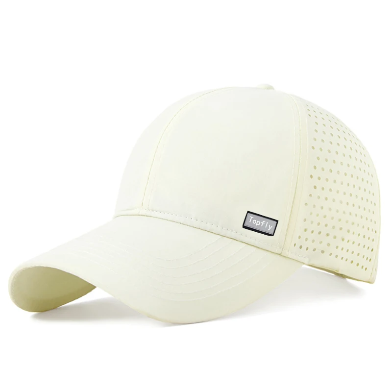 Custom logo 5 panel trucker pvc patch hat with rope structure snapback caps laser cut hole performance sky blue trucker hat