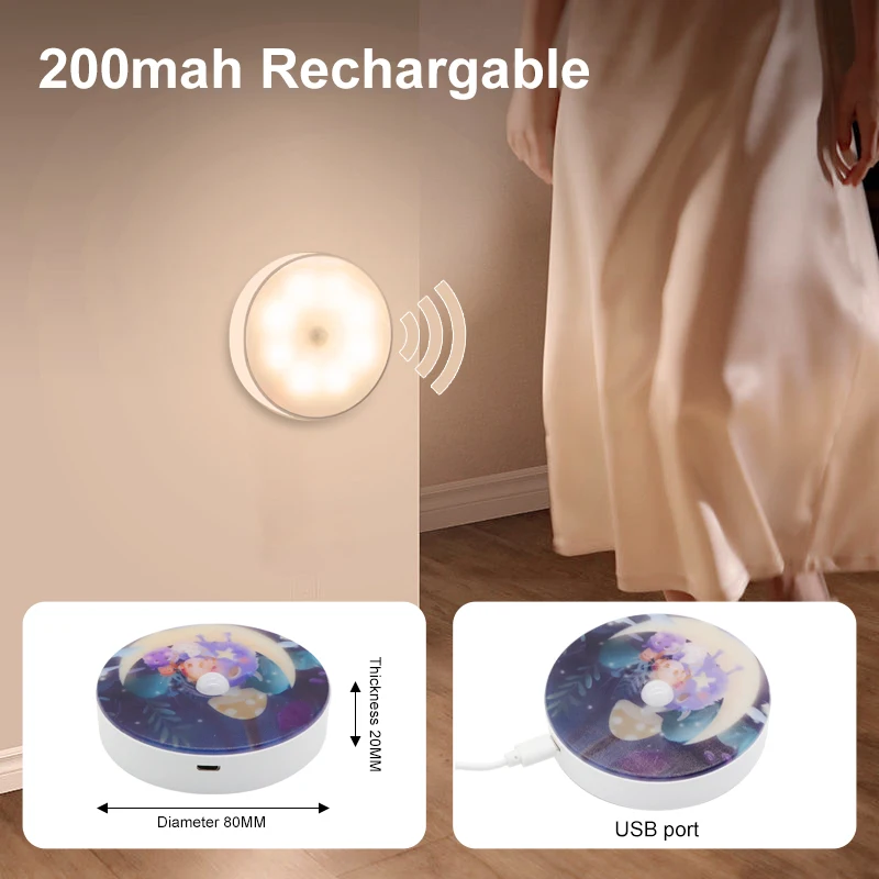 Customized Logo Led Mini Portable Motion Sensor Baby Night Light With Rechargeable Magnet Smart Home Lights For Indoors