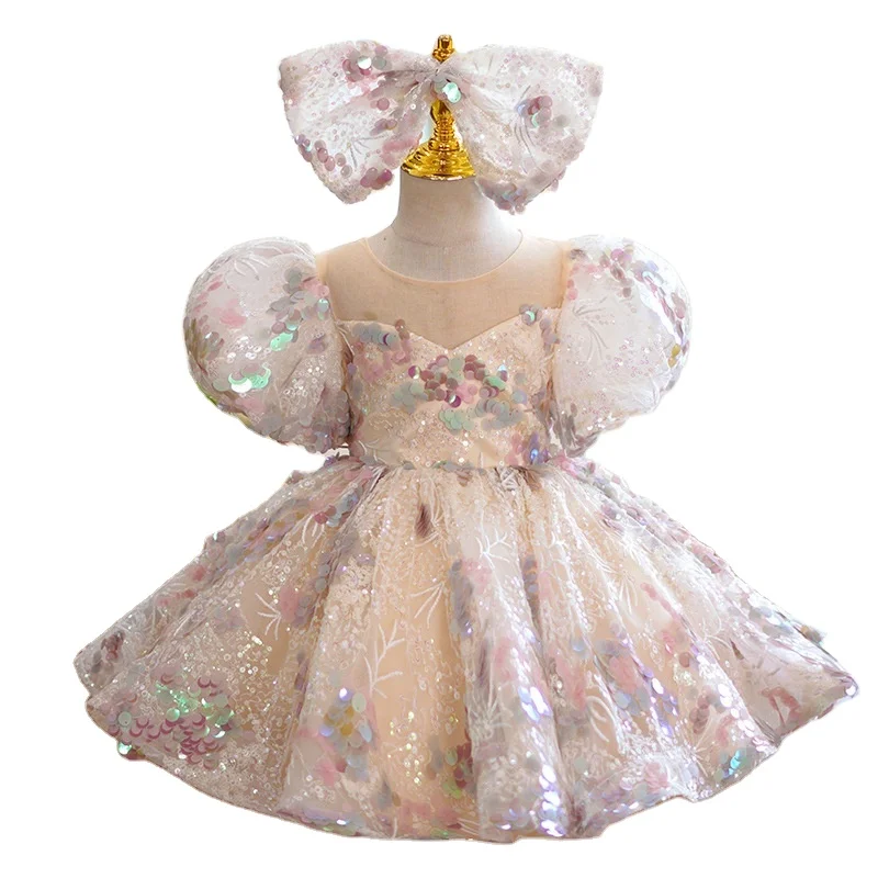 Yoliyolei Kids Gown Infant Clothing Birthday Pageant Party Embroidery Formal Sequin Baby Dress Flower Girl Dress Costume