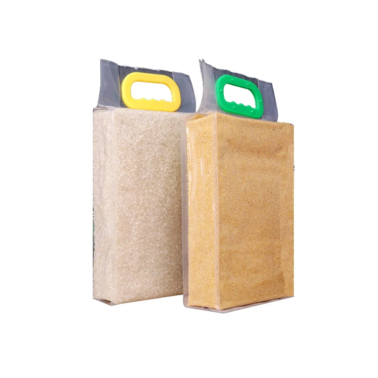 Wholesale Size 2.5kg 5kg Plastic side gusset sealer Vaccum Rice Package Handle Bags
