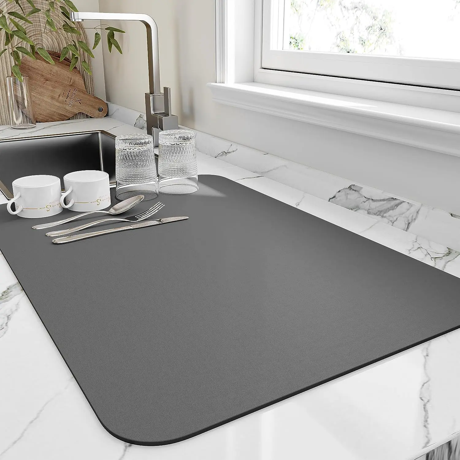 High Quality 38*48cm Custom Size Quick Dry Absorbent Coffee Mat Non Slip Dish Drying Mat For Kitchen Counter