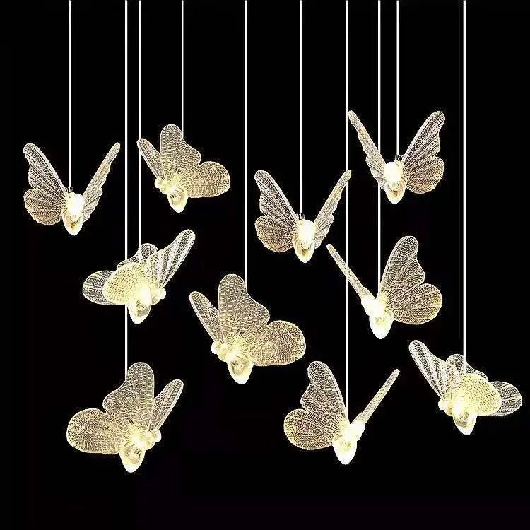 Acrylic Luminous Lights Butterflies Chandelier Led Ceiling for Hotel Stage Garden Backyard Party Decor Wedding Props
