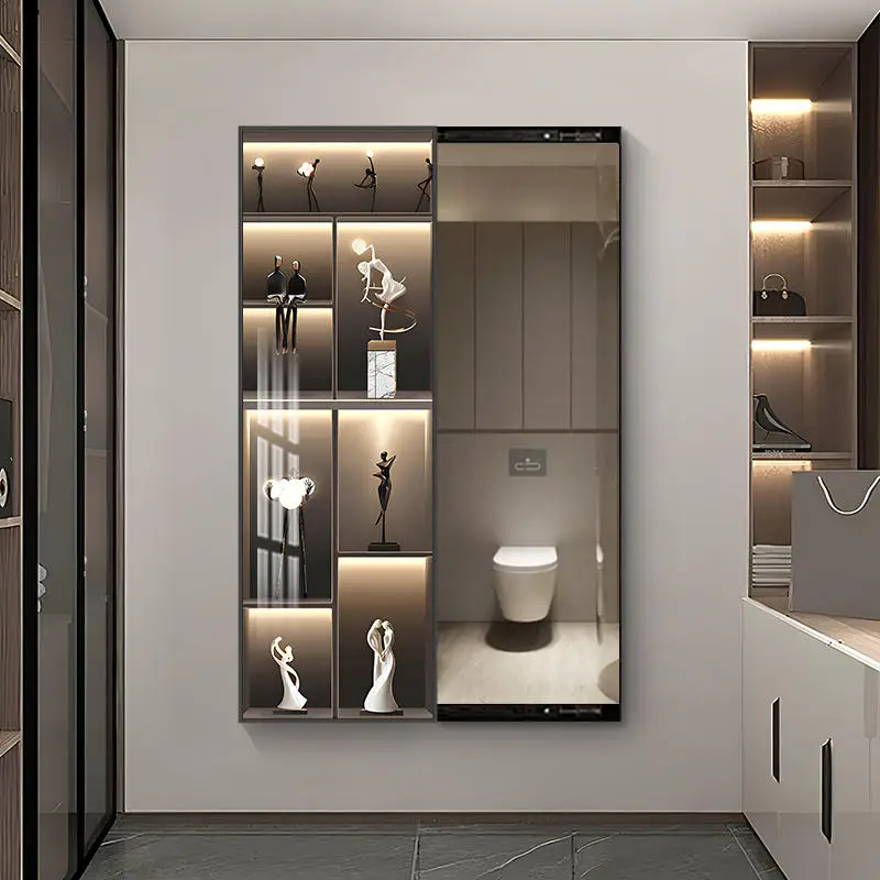 Glide and Illuminate Mirror Art Crystal Porcelain Wall Display High end push-pull mirror with nine fish and elk for beauty