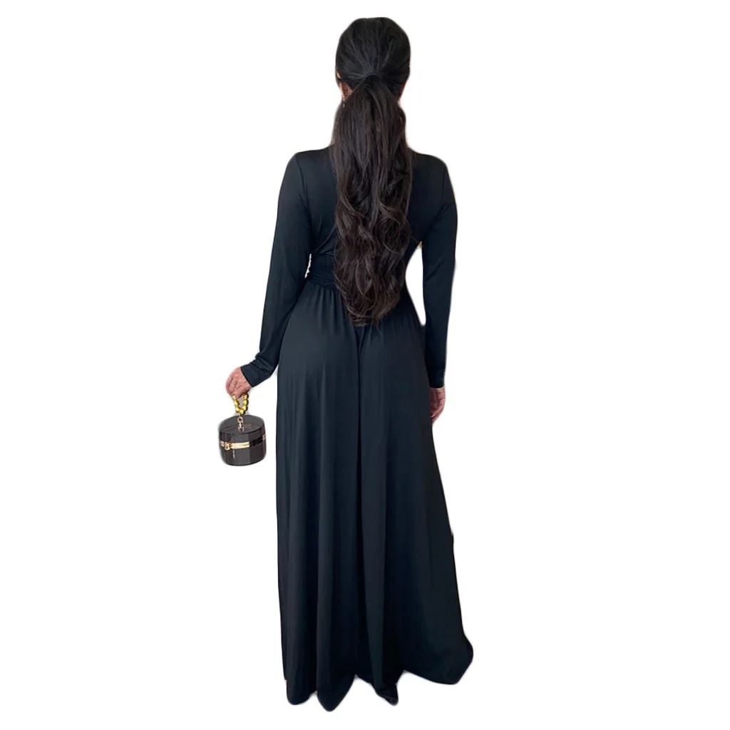 faldas largas para mujer  summer womens clothing long sleeves deep v neck evening dress sexy casual dresses women lady elegant