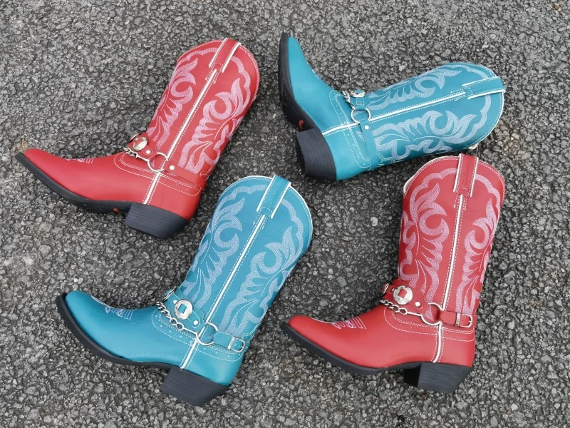 Blue Stitched Embroidered women ladies cowgirl fashion comfortable winter summer autumn western boots