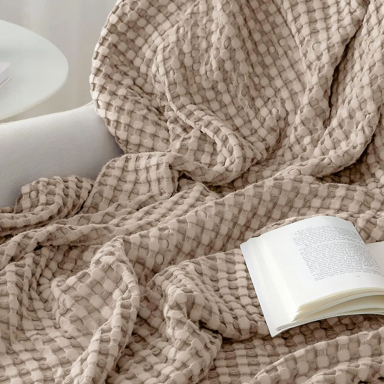 QDTEX Hot Sale bamboo cotton waffle throws blanket Customized size waffle blanket cotton gauze