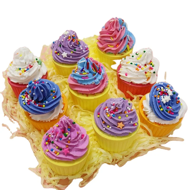 Wholesale private label shower bombs ice cream handmade vegan bubble kids donut cupcake scented bath bomb gift set