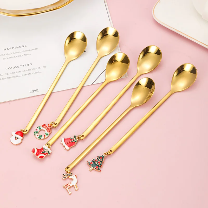 Golden Ice Cream Honey Dessert Tea Coffee Salad Round Spoon Reusable Metal Stainless Steel Spoons 13.7*2.4cm 15.7*17*2cm Cartoon