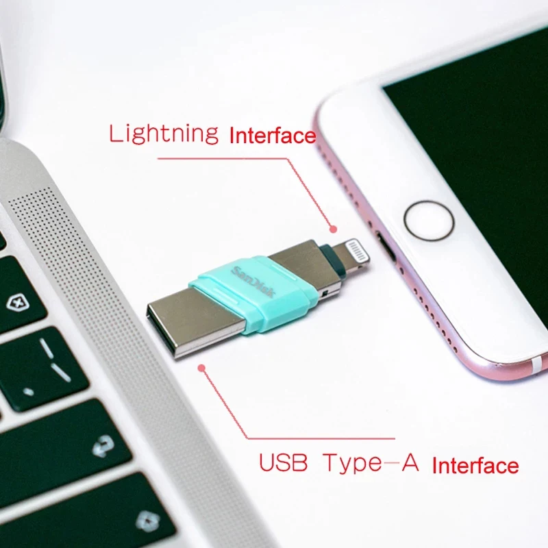 Sandisk Usb Flash Drive IX90N Otg Connector Pen Drive Usb 3.0 Pendrive 32gb 64gb 128gb Mfi For Iphone Ipod Ipad Pink Blue Gray