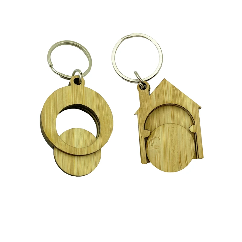 Germany super market round shop cart trolley key coin keyring bamboo coin token keychain