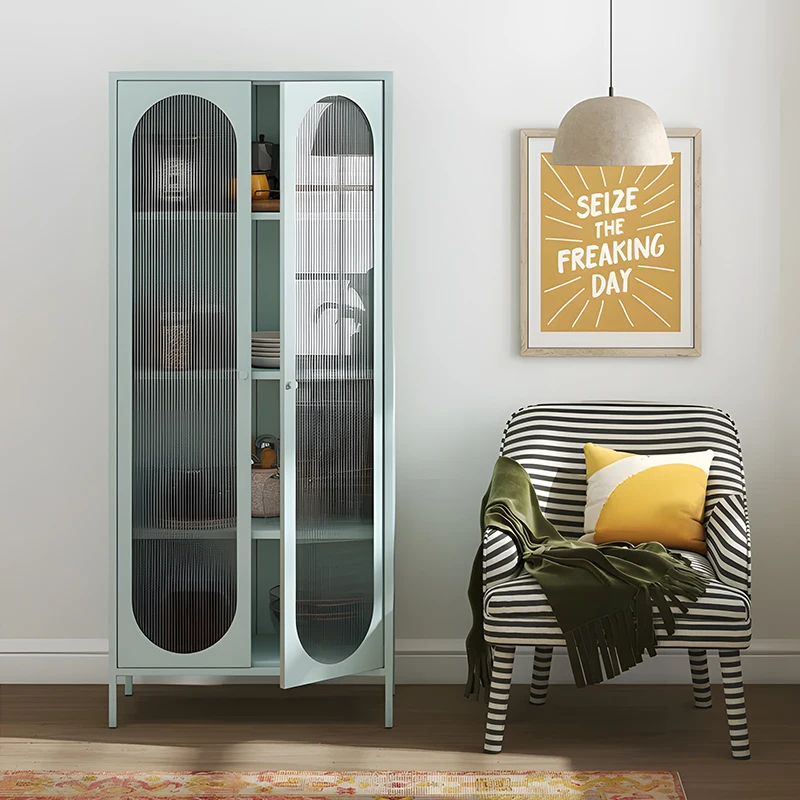 Factory Sales Steel Storage Furniture Storage Sideboard Cabinet Black Bar Cabinet Luxury 2 Glass Door Display Cabinet