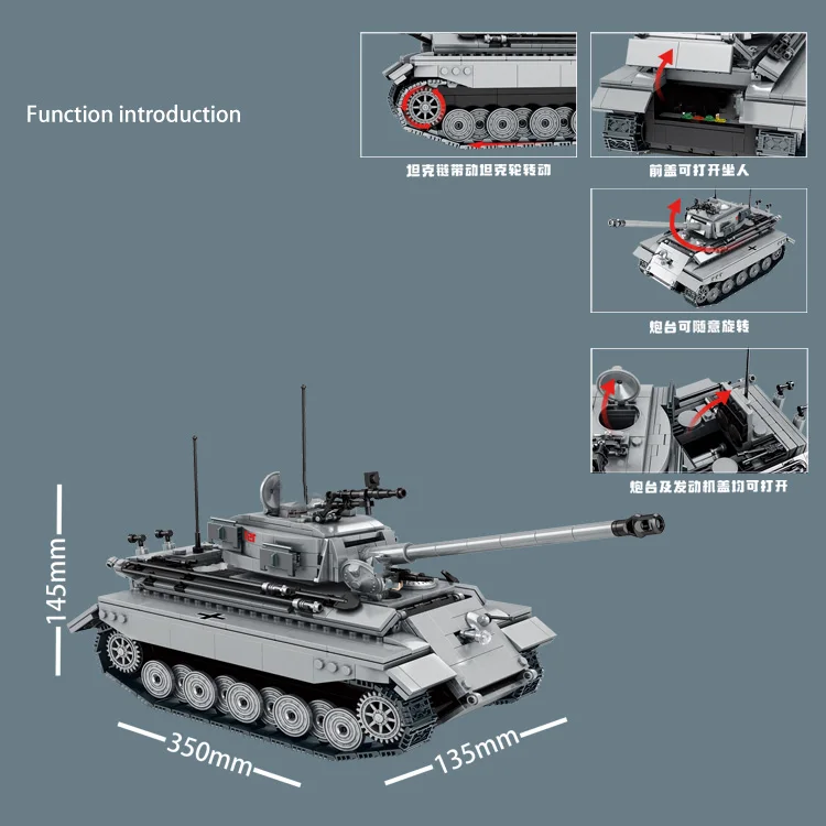 Military King Tiger Heavy Tank Armor Kit  Tank Series Model Bricks WWII Germany Tanks Construction Kit 1210 pcs