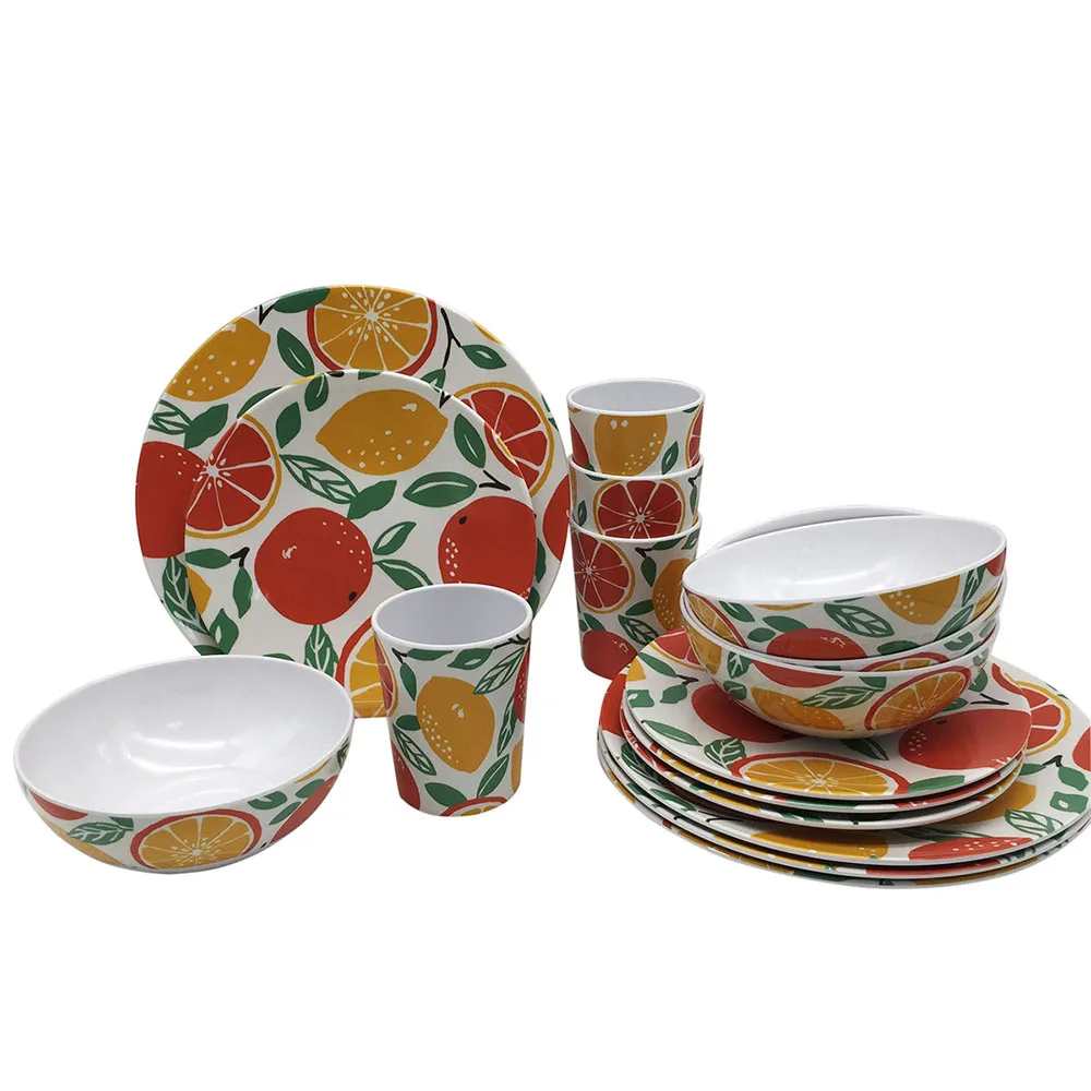 lemon print pattern custom  hard plastic picnic party food serving bowl plate  dinner set melamine dinnerware set